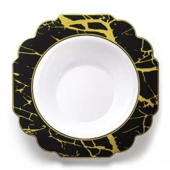 Decorline Clearance Sale SALE Grand Collection Plastic Soup Bowl Black & Gold Marble 7.5" 10 Count