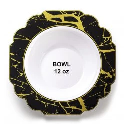 Decorline Clearance Sale SALE Grand Collection Plastic Soup Bowl Black & Gold Marble 7.5" 10 Count