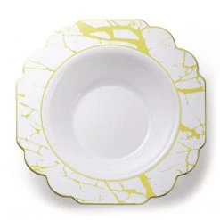 Decorline SALE Grand Collection Plastic Soup Bowl White & Gold Marble 7.5" 10 Count Clearance Sale