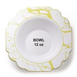 Decorline SALE Grand Collection Plastic Soup Bowl White & Gold Marble 7.5" 10 Count Clearance Sale