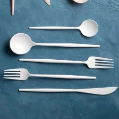 Decorline Noble Collection White Flatware Set Elegant Cutlery
