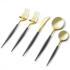 Decorline Noble Collection Shiny Gold Top/Grey Bottom Flatware Set