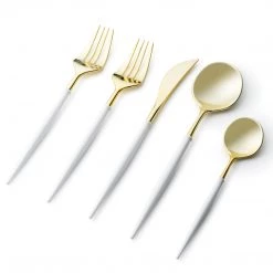 Decorline Noble Collection Shiny Gold Top/White Bottom Flatware Set Elegant Cutlery