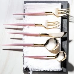 Decorline Noble Collection Shiny Gold Top/blush Pink Bottom Flatware Set