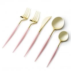Decorline Noble Collection Shiny Gold Top/blush Pink Bottom Flatware Set
