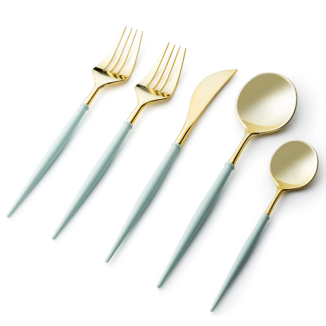 Decorline Elegant Cutlery Noble Collection Shiny Gold Top/Turquoise Bottom Flatware Set 1 Decorline Elegant Cutlery Noble Collection Shiny Gold Top/Turquoise Bottom Flatware Set