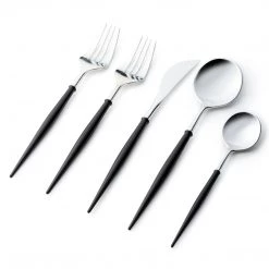 Decorline Noble Collection Shiny Silver Top/Black Bottom Flatware Set