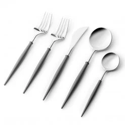 Decorline Elegant Cutlery Noble Collection Shiny Silver Top/Grey Bottom Flatware Set