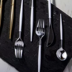 Decorline Noble Collection Shiny Silver Top/White Bottom Flatware Set Elegant Cutlery 5 Decorline Noble Collection Shiny Silver Top/White Bottom Flatware Set Elegant Cutlery
