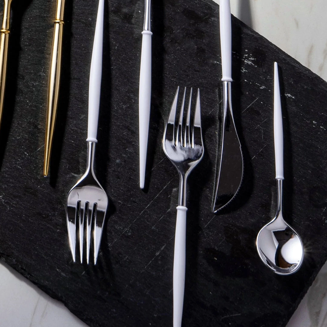 Decorline Noble Collection Shiny Silver Top/White Bottom Flatware Set Elegant Cutlery 3 Decorline Noble Collection Shiny Silver Top/White Bottom Flatware Set Elegant Cutlery