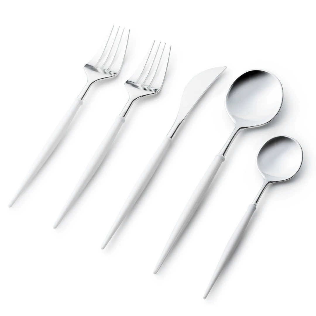Decorline Noble Collection Shiny Silver Top/White Bottom Flatware Set Elegant Cutlery 1 Decorline Noble Collection Shiny Silver Top/White Bottom Flatware Set Elegant Cutlery