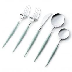 Decorline Elegant Cutlery Noble Collection Shiny Silver Top/Turquoise Bottom Flatware Set