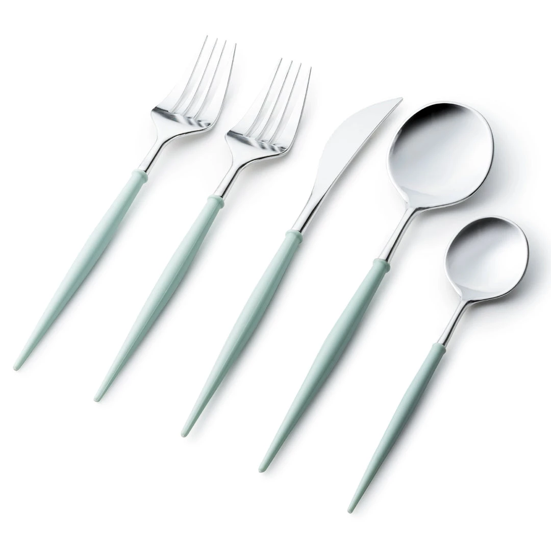 Decorline Elegant Cutlery Noble Collection Shiny Silver Top/Turquoise Bottom Flatware Set 1 Decorline Elegant Cutlery Noble Collection Shiny Silver Top/Turquoise Bottom Flatware Set