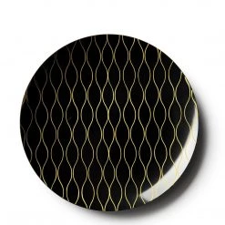 Decorline Whisk Collection Plastic Salad Plates Black & Gold 7.5" Elegant Plates