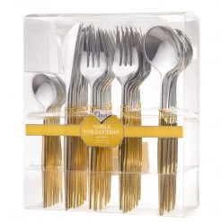 Decorline Noble Collection Shiny Top Silver/Gold Bottom Flatware Set Elegant Cutlery