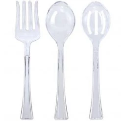 Lillian Clear Heavyweight Plastic Salad Utensils Serving Set 3PC Serving Utensils