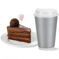 Nicole Home Paper Cups Paper Cup Ripple Hot Cold Silver With Lid 16 Oz