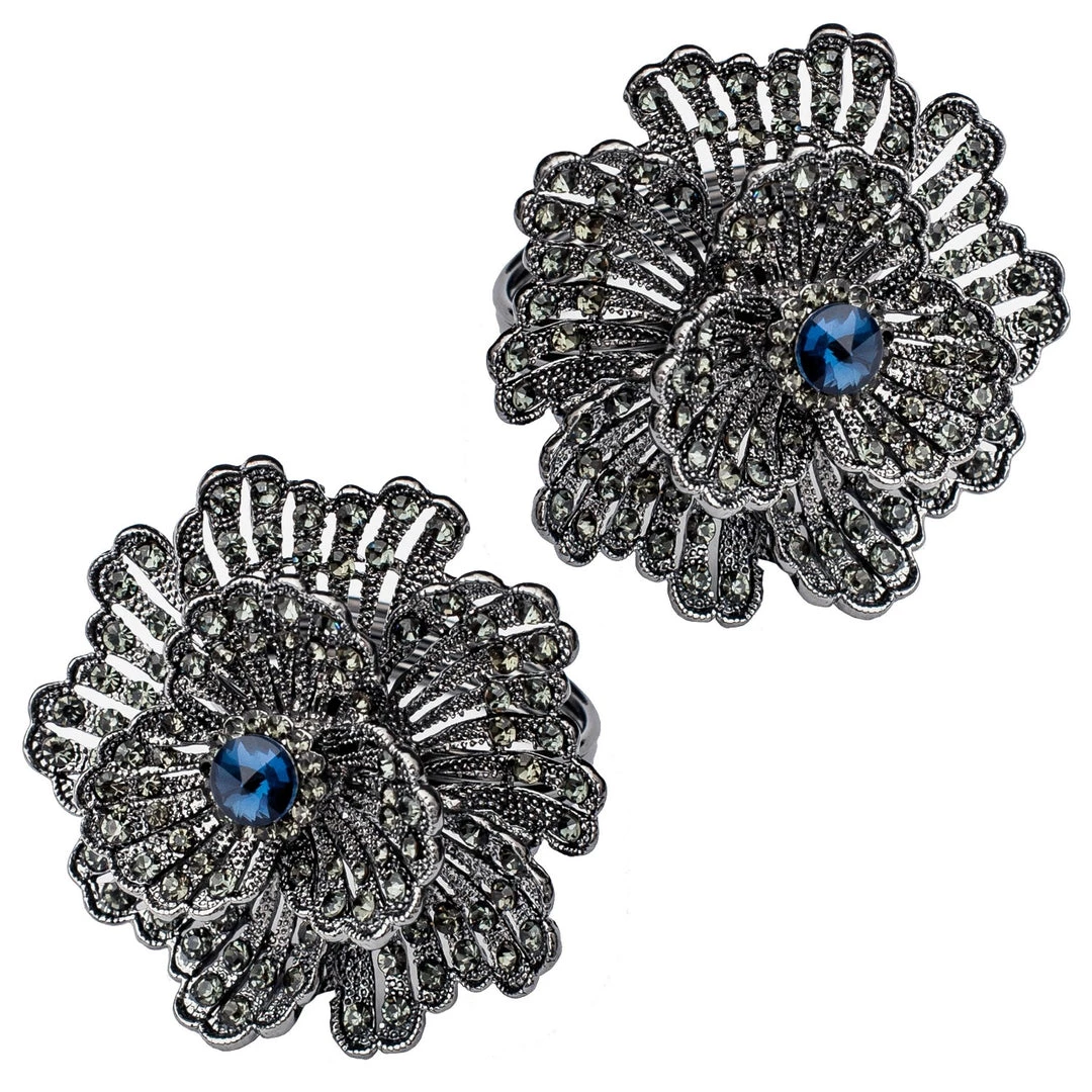 Nicole Fantini Collection Buttercup Silver Plated With Blue Crystal Napkin Rings Set Of 4 4 Nicole Fantini Collection Buttercup Silver Plated With Blue Crystal Napkin Rings Set Of 4