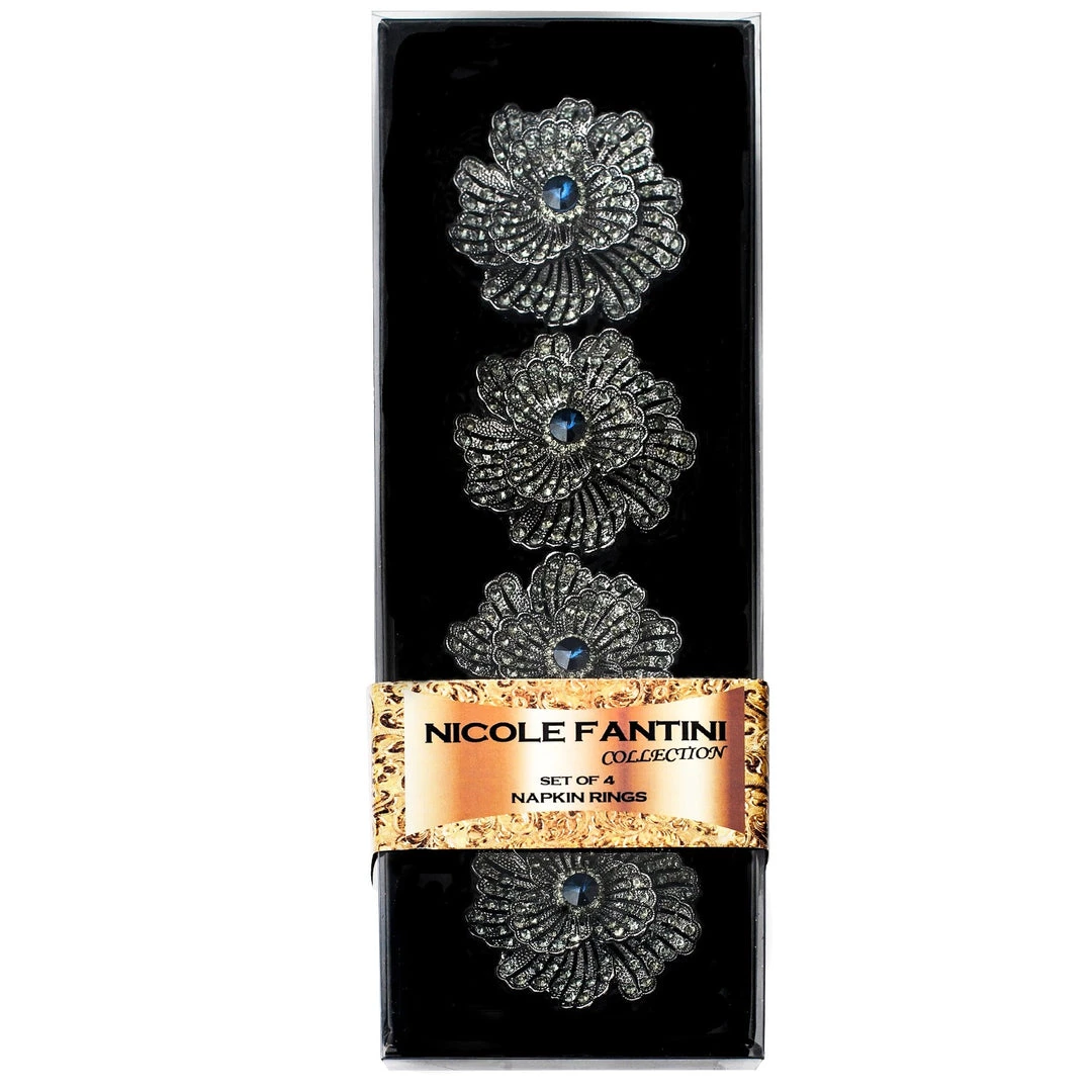 Nicole Fantini Collection Buttercup Silver Plated With Blue Crystal Napkin Rings Set Of 4 2 Nicole Fantini Collection Buttercup Silver Plated With Blue Crystal Napkin Rings Set Of 4