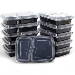OnlyOneStopShop 30 Oz Black Rectangular 2 Section MealPrep Containers With Clear Lids