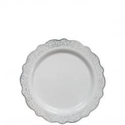 Decorline Elegant Plates Confetti Collections Plate White Silver 7.5"