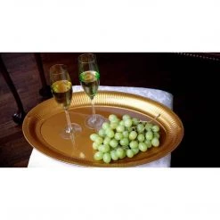 Party Dimensions Gold Oval Plastic Tray 21'' X 14''