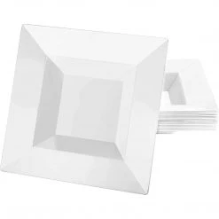 Elegant Plates Lillian Square Plastic Dinner Bowls White 12 Oz