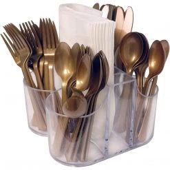 Hanna K Signature Cutlery Caddy Organizer 5 Compartment Silverware Organizer & Napkin Holder