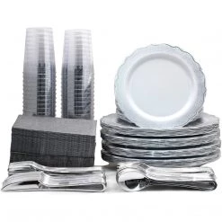 Decorline Confetti Collections Plate White Silver 8.5" 10CT Elegant Plates