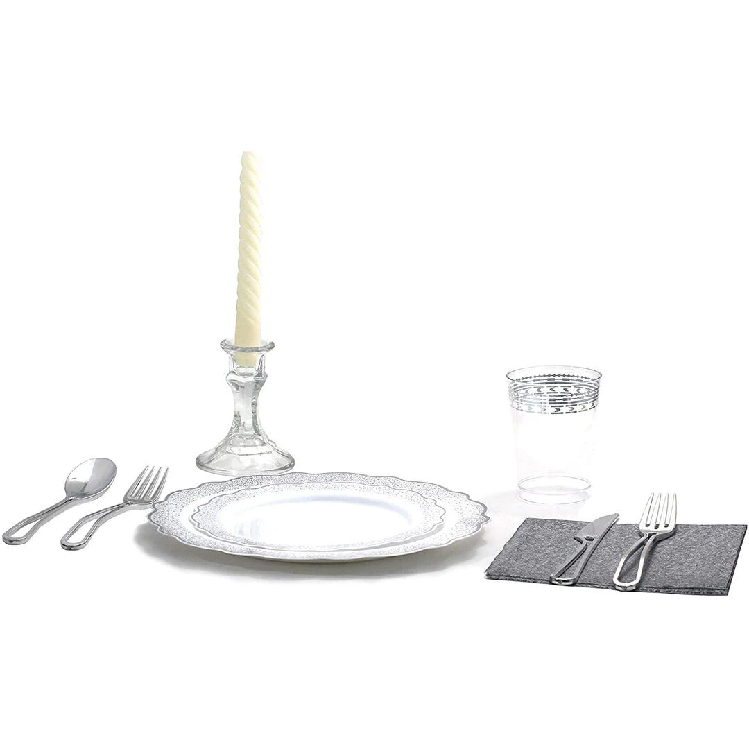 Decorline Elegant Plates Confetti Collections Plate White Silver 7.5" 3 Decorline Elegant Plates Confetti Collections Plate White Silver 7.5"