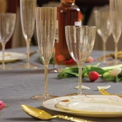 Decorline Gold Glitter Disposable Plastic Wine Glasses Goblet 7 Oz 7 Decorline Gold Glitter Disposable Plastic Wine Glasses Goblet 7 Oz