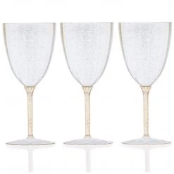 Decorline Silver Glitter Disposable Plastic Wine Glasses Goblet 7 Oz