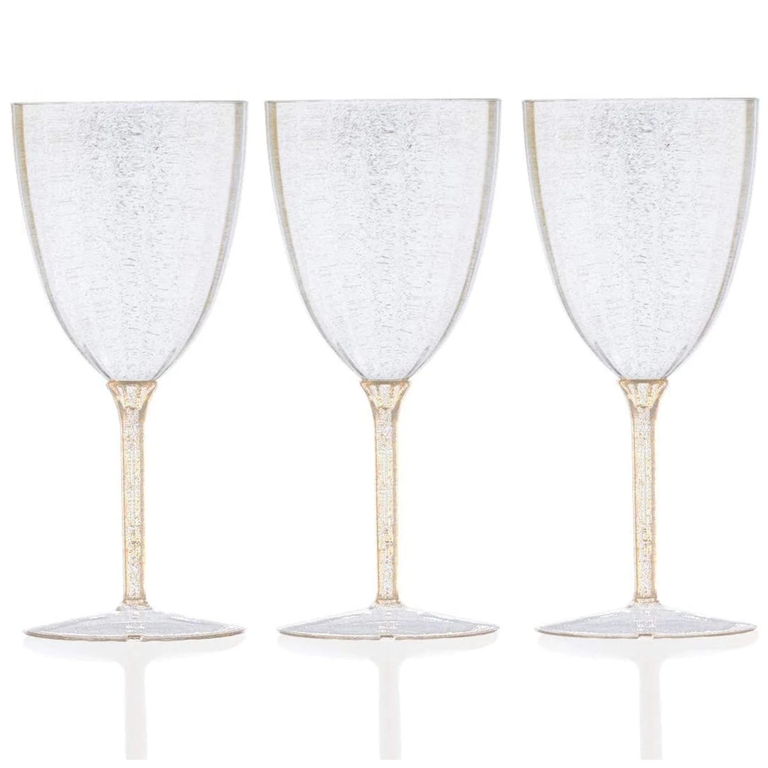 Decorline Gold Glitter Disposable Plastic Wine Glasses Goblet 7 Oz 2 Decorline Gold Glitter Disposable Plastic Wine Glasses Goblet 7 Oz