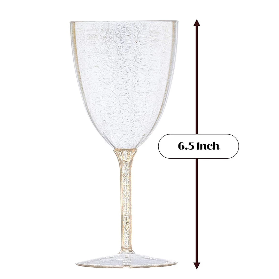 Decorline Gold Glitter Disposable Plastic Wine Glasses Goblet 7 Oz 3 Decorline Gold Glitter Disposable Plastic Wine Glasses Goblet 7 Oz
