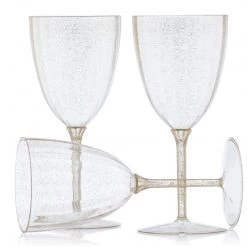 Decorline Gold Glitter Disposable Plastic Wine Glasses Goblet 7 Oz