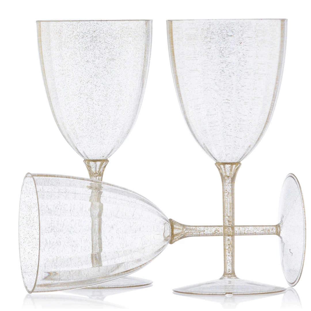 Decorline Gold Glitter Disposable Plastic Wine Glasses Goblet 7 Oz 1 Decorline Gold Glitter Disposable Plastic Wine Glasses Goblet 7 Oz