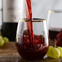 Decorline Gold Rim Stemless Plastic Wine Glasses Goblet 12 Oz Elegant Cups