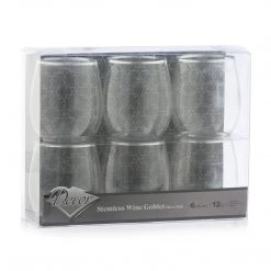 Decorline Silver Rim Stemless Plastic Wine Glasses Goblet 12 Oz