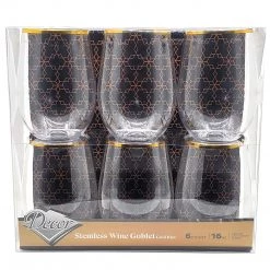 Decorline Gold Rim Stemless Plastic Wine Glasses Goblet 16 Oz 6 Decorline Gold Rim Stemless Plastic Wine Glasses Goblet 16 Oz