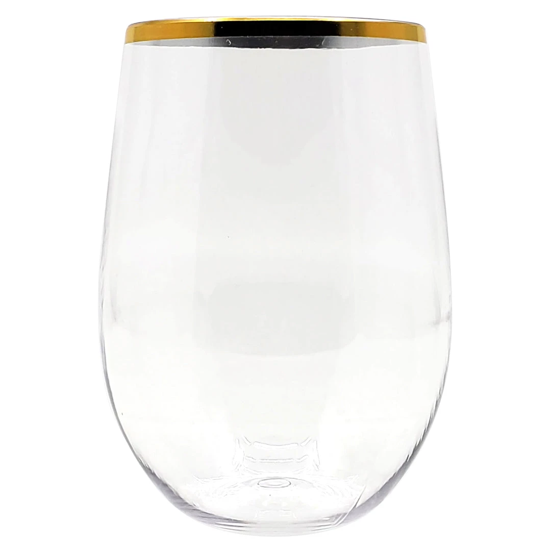 Decorline Gold Rim Stemless Plastic Wine Glasses Goblet 16 Oz 1 Decorline Gold Rim Stemless Plastic Wine Glasses Goblet 16 Oz