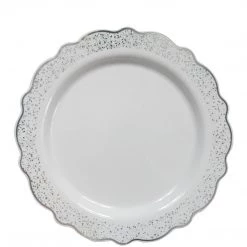 Decorline Confetti Collections Plate White Silver 8.5" 10CT Elegant Plates