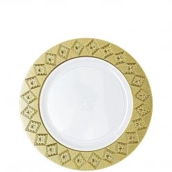 Decorline SALE Imperial Crushed Plastic Salad Plates White Gold 7" 10 Count