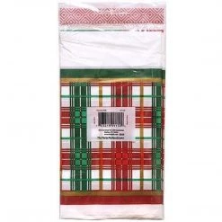 Hanna K Christmas Plaid Heavyweight Plastic Table Cover 54