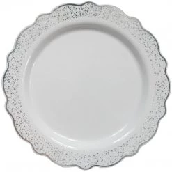 Decorline Confetti Collections Plate White Silver 9.5" Elegant Plates