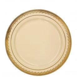 Decorline Clearance Sale SALE Prestige Collection Plastic Dinner Plates Gold Cream 9" 10 Count