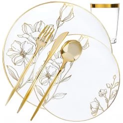 Blue Sky Antique Gold Elegant Floral Wedding Dinner Plate Sets Elegant Party Sets