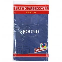 Party Dimensions TableCloth Plastic Disposable Round Blue 84'' Tablecloths & Placemats