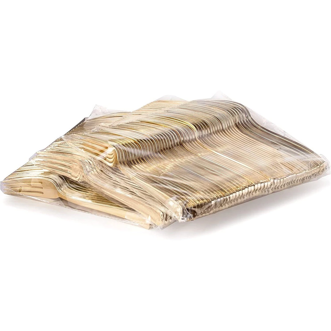 Blue Sky Dynasty Collection Plastic Gold Forks Elegant Cutlery 4 Blue Sky Dynasty Collection Plastic Gold Forks Elegant Cutlery