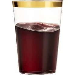Blue Sky Plastic Disposable Cups Gold Rim Tumblers 10 Oz Jumbo Pack Elegant Cups