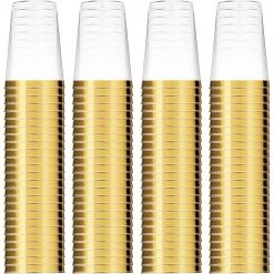 Blue Sky Plastic Disposable Cups Gold Rim Tumblers 10 Oz Elegant Cups